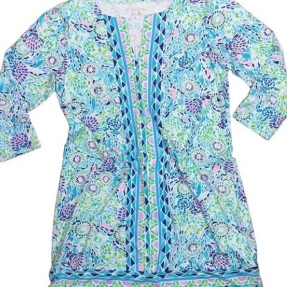 Lilly Pulitzer Nadine Chilly Lilly Dress XL Blue Ibiza Open Water - Picture 2 of 4
